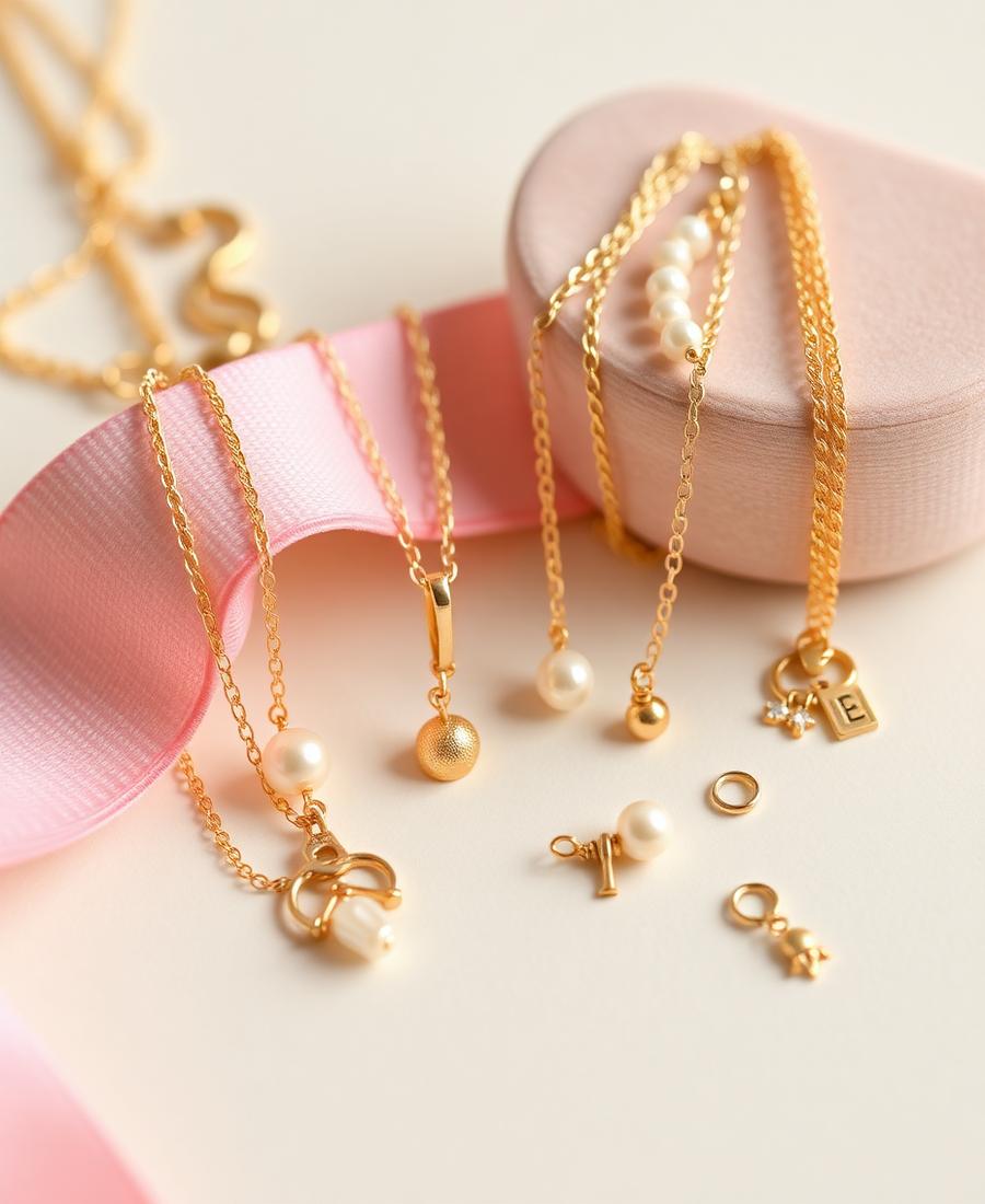 Delicate gold children's necklaces, charms and pearl bracelets